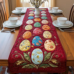 Painted Eggs with Deep Red Border Table Runner