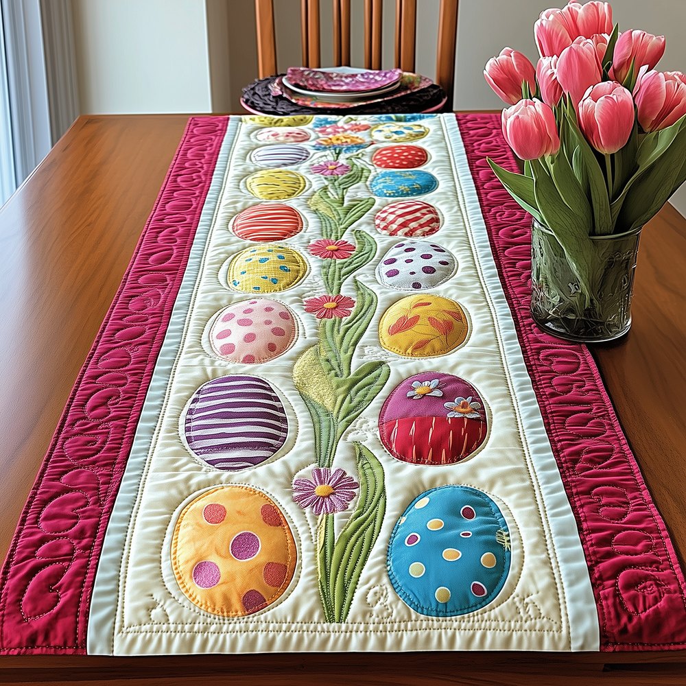 Eggs and Tulips in Center Row Table Runner