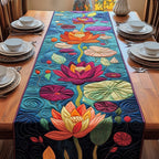 Bright Lotus Blooms on Teal Water Table Runner
