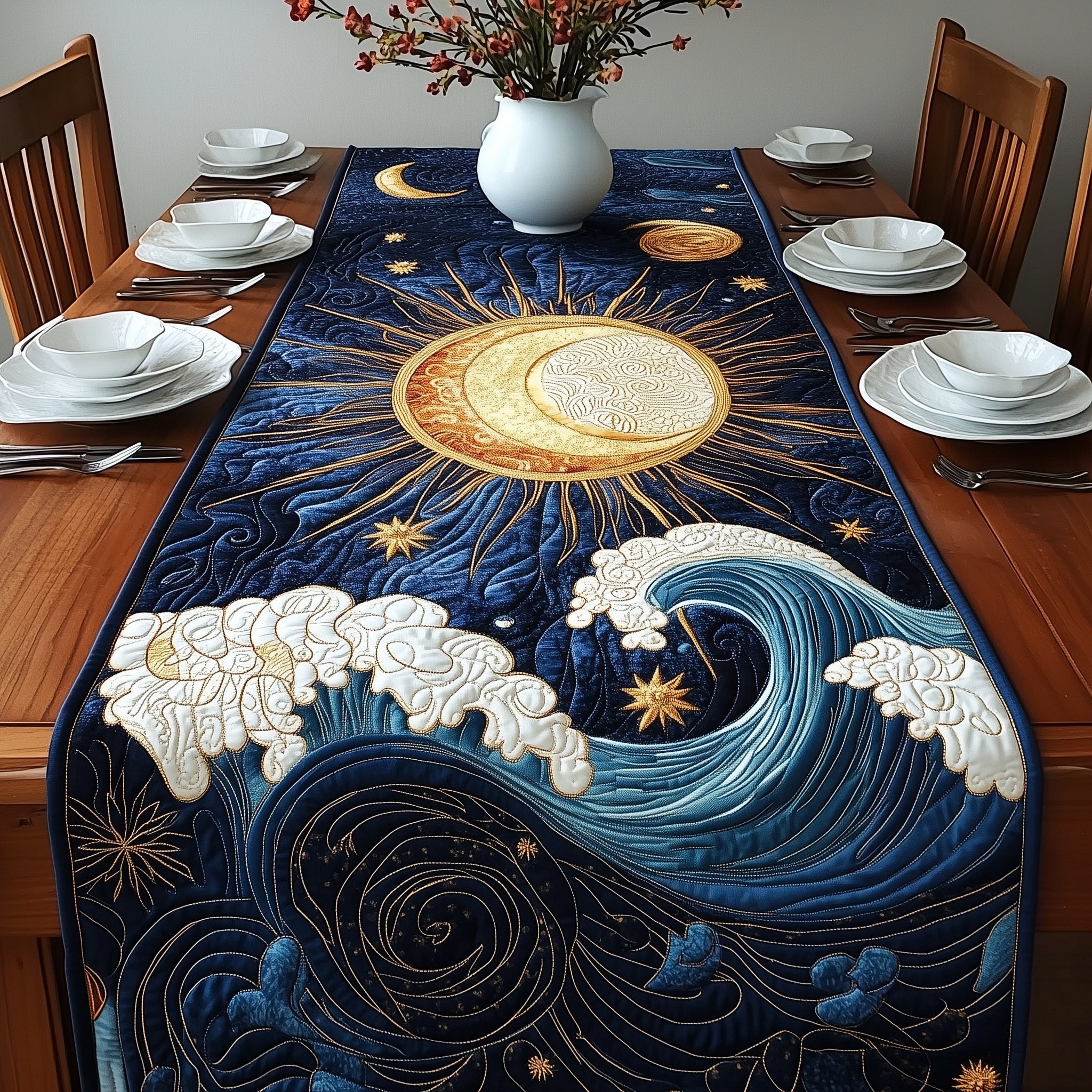 Crescent Moon over Rolling Waves Table Runner