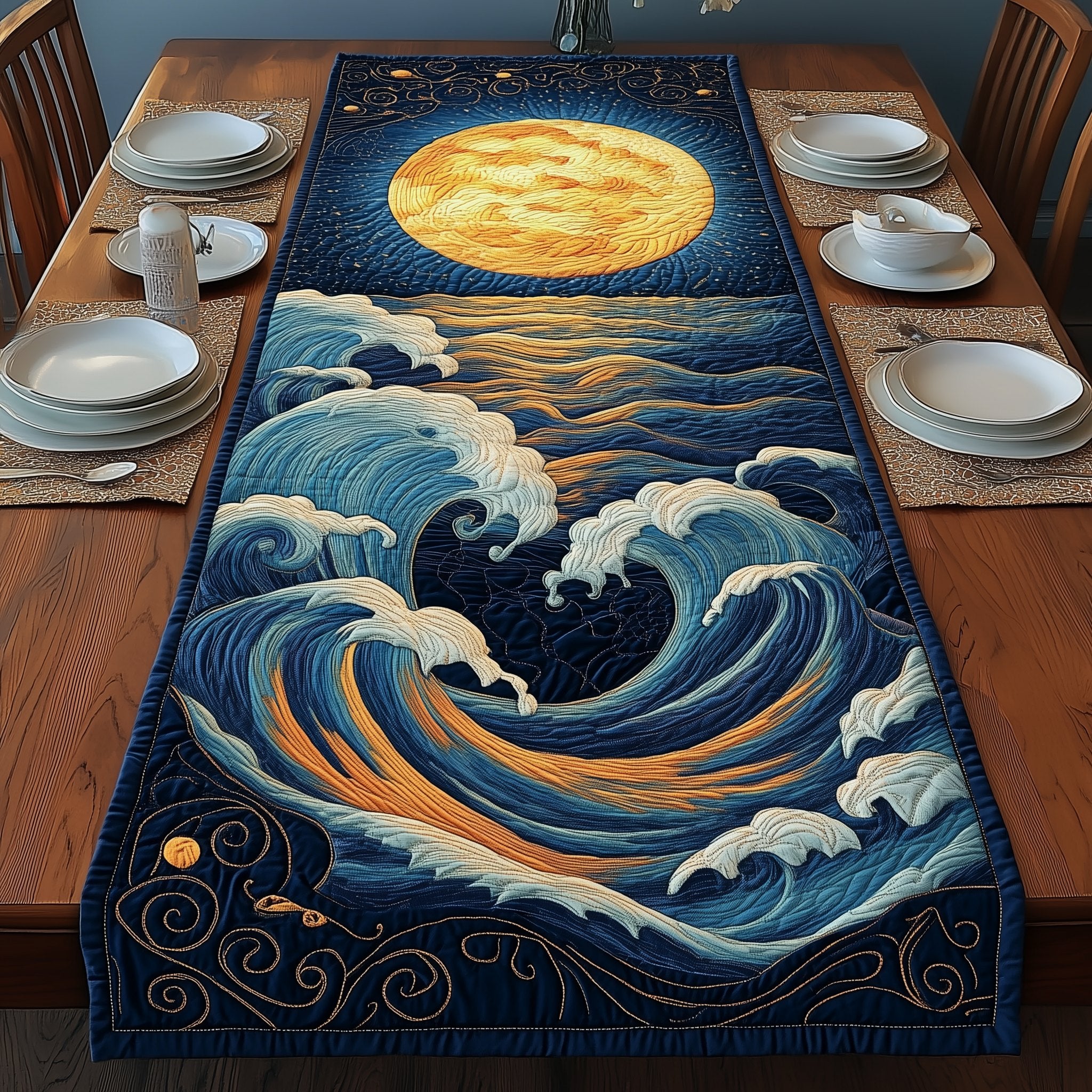 Amber Sunrise over Breaking Surf Table Runner
