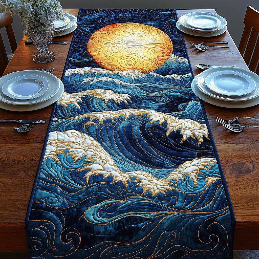 Sunlit Waves in Layered Blue Table Runner
