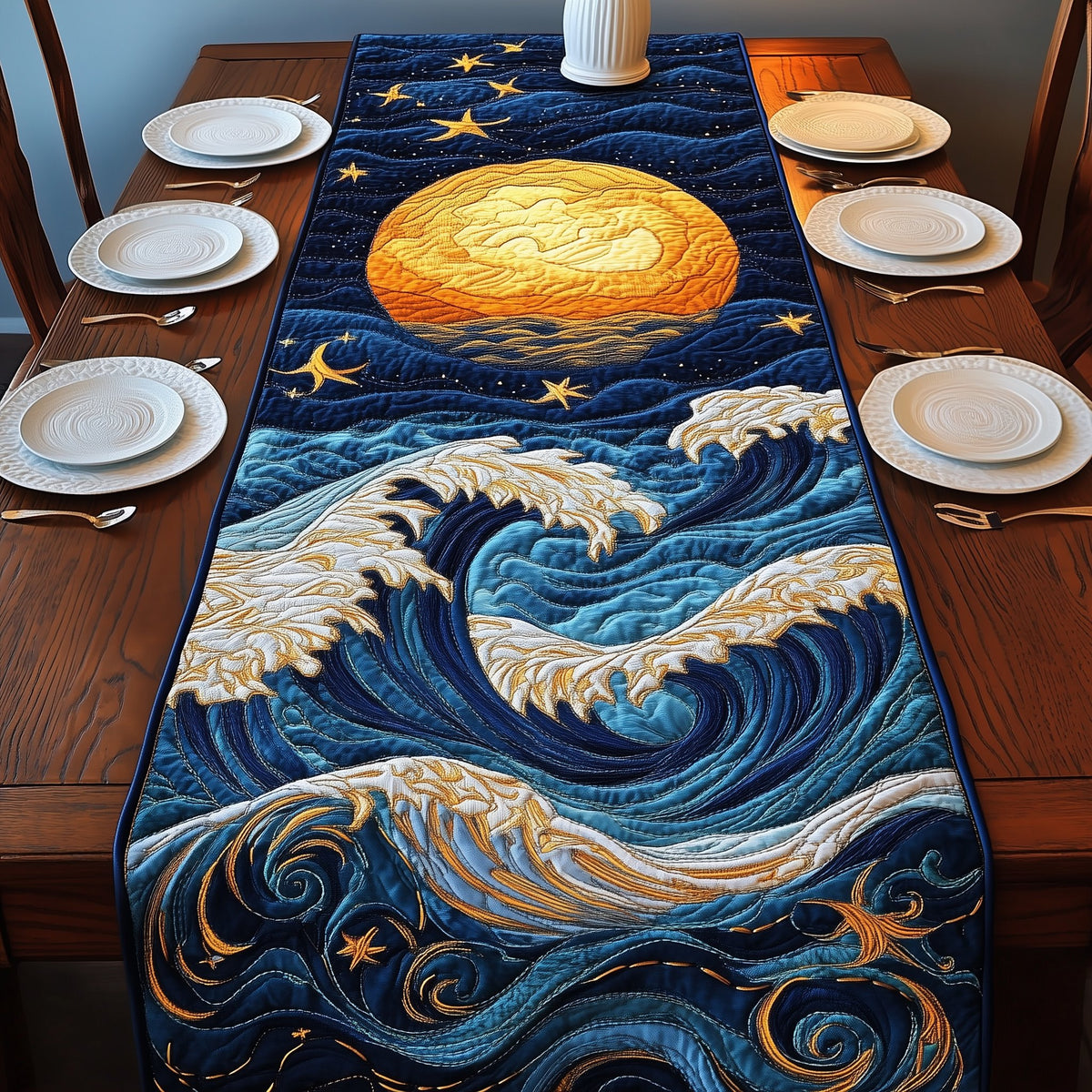 Rising Sun over Foaming Waves Table Runner