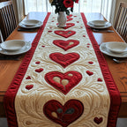 Stacked Red Hearts with Scroll Quilting Table Runner