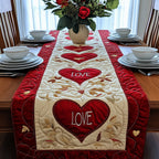 Two Love Hearts on Cream Panel Table Runner