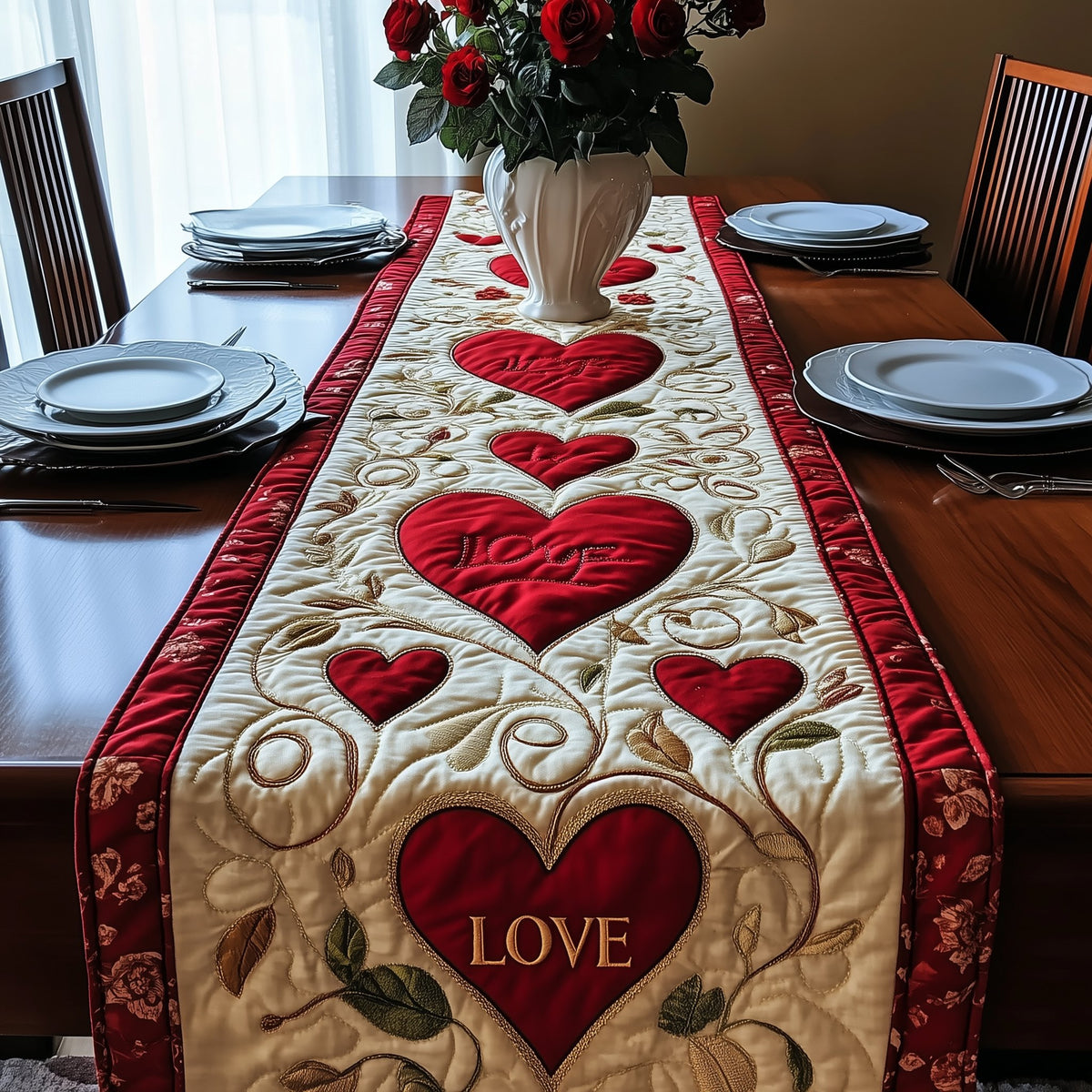 Love Heart Above Small Hearts Table Runner