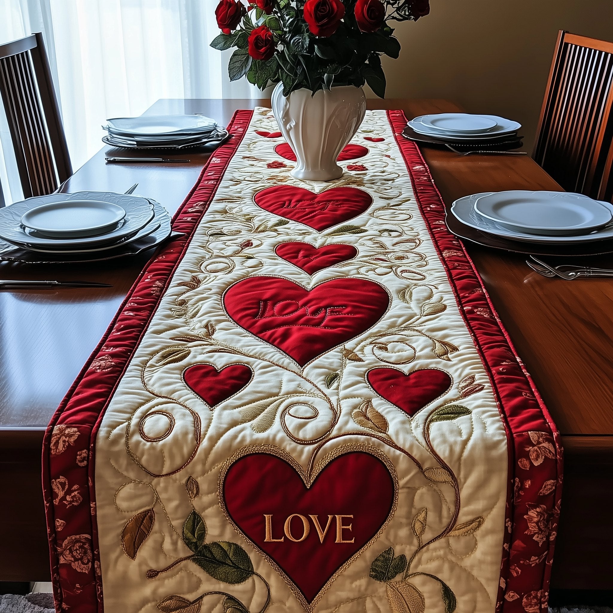 Love Heart Above Small Hearts Table Runner