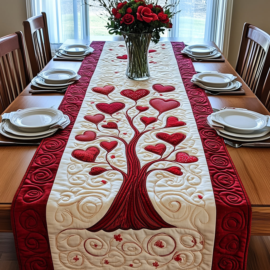 Dark Red Heart Tree with Swirls Table Runner