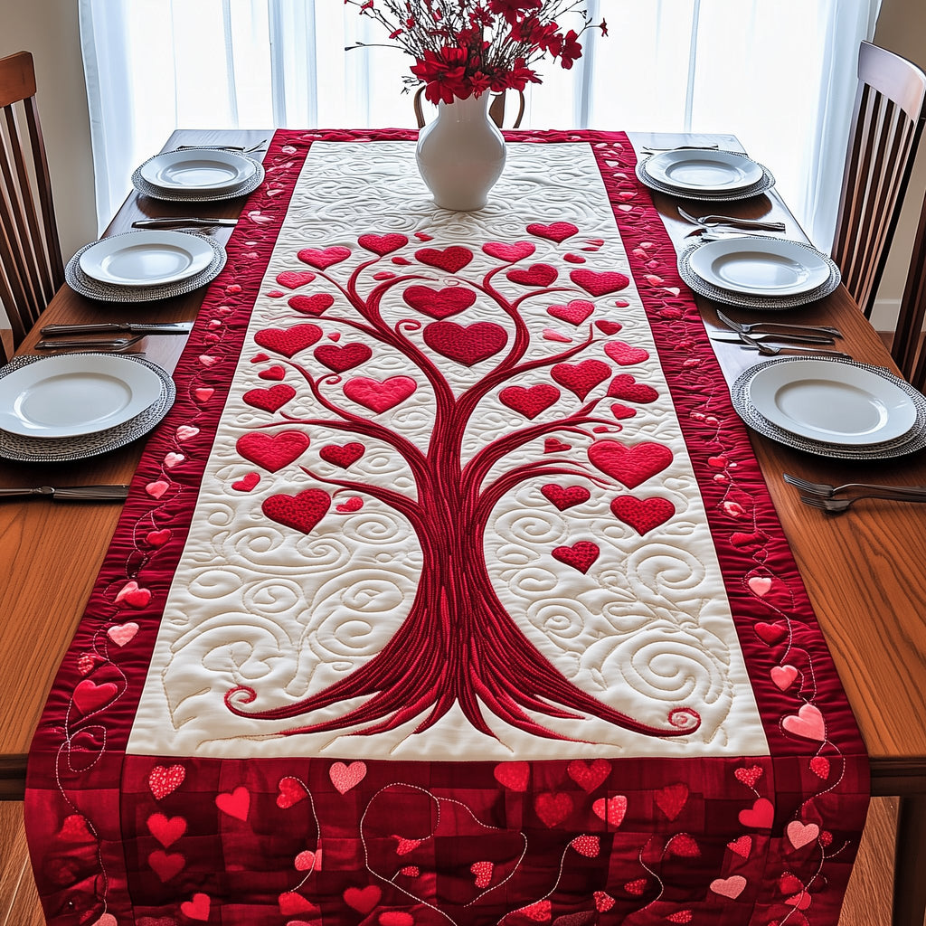 Pink Heart Tree with Deep Red Border Table Runner