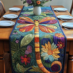 Dragonfly Among Bold Garden Blooms Table Runner