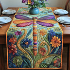 Dragonfly over Sunflowers and Leaves Table Runner