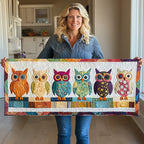 Six Owls on Striped Book Row Table Runner
