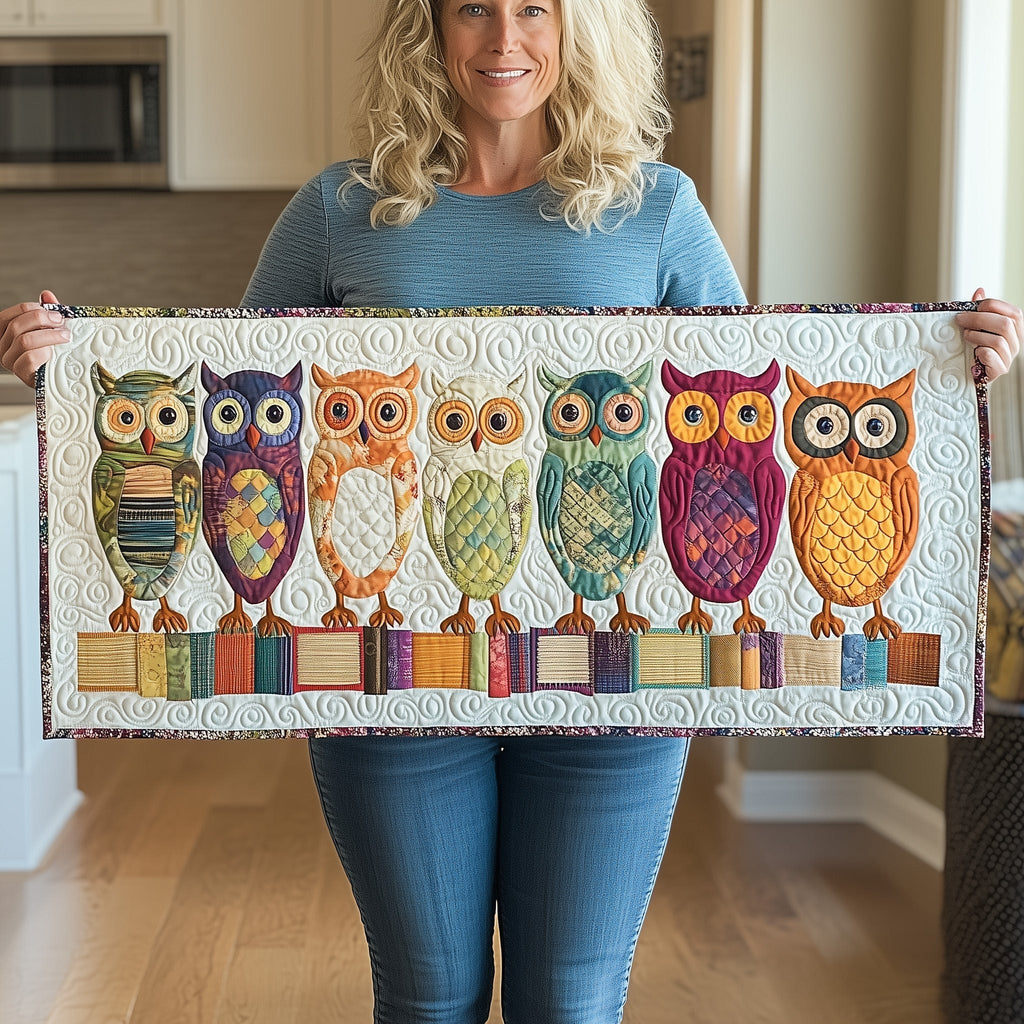 Owls with Rainbow Book Spines Table Runner