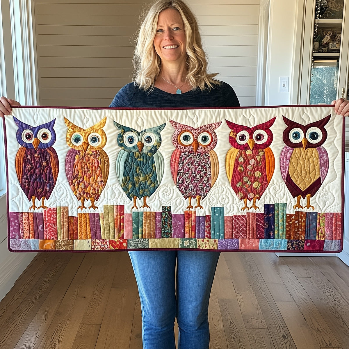 Patterned Owls on Book Shelf Table Runner