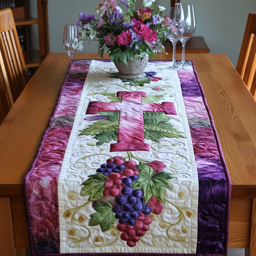 Pink Cross with Grape Cluster Table Runner