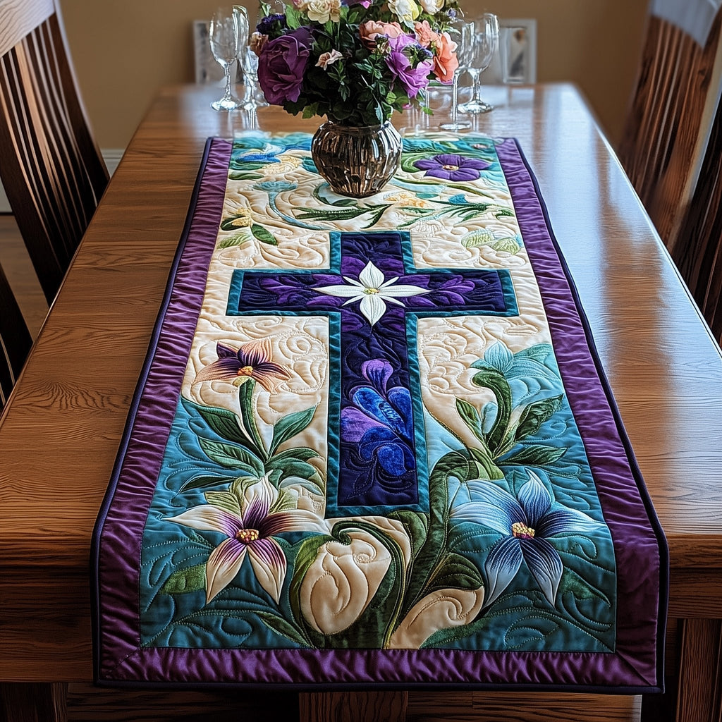 Navy Cross with a White Blossom Table Runner