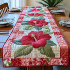 Red Hibiscus Pair on Ivory Table Runner