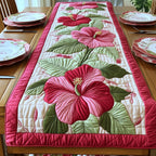 Pink Hibiscus with Broad Leaves Table Runner