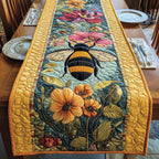 Bee on Teal Panel with Gold Border Table Runner