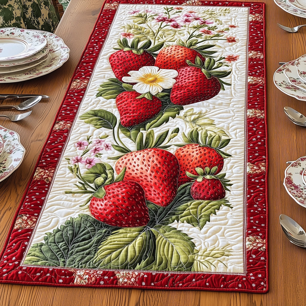Strawberries and Daisy on Cream Table Runner