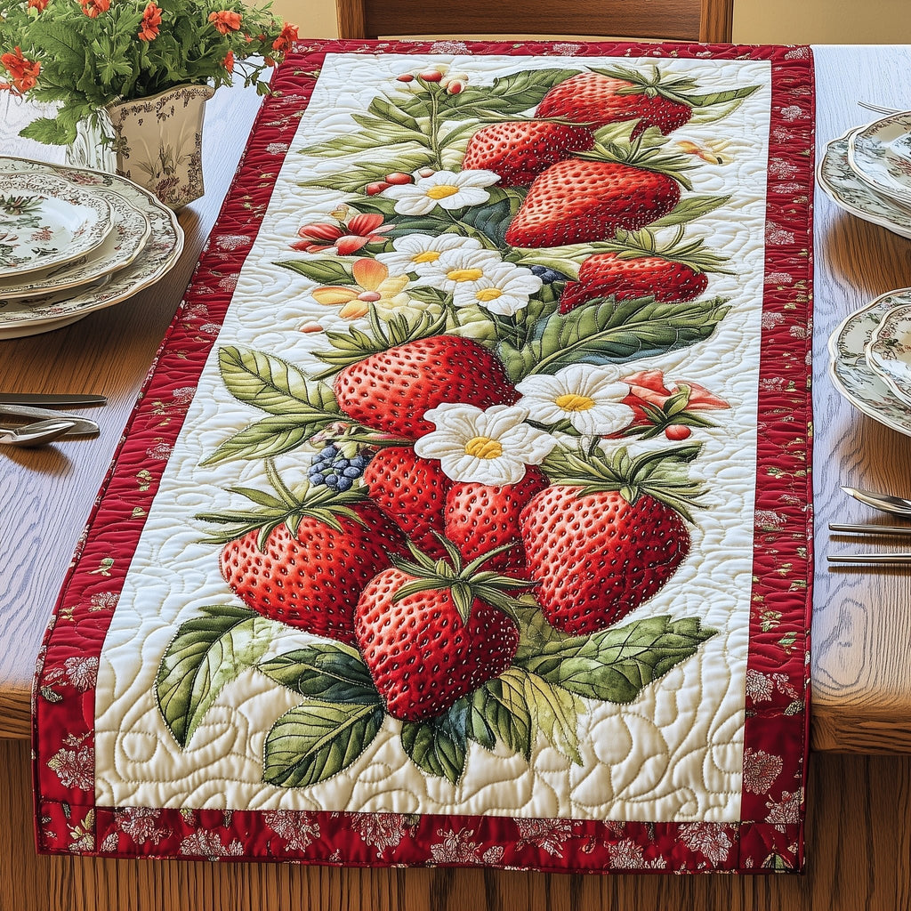 Strawberry Vine with Small Blossoms Table Runner