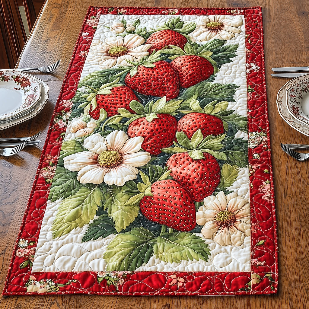 Strawberries with Cream Daisies Table Runner