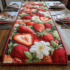 Cut Strawberries with White Flowers Table Runner