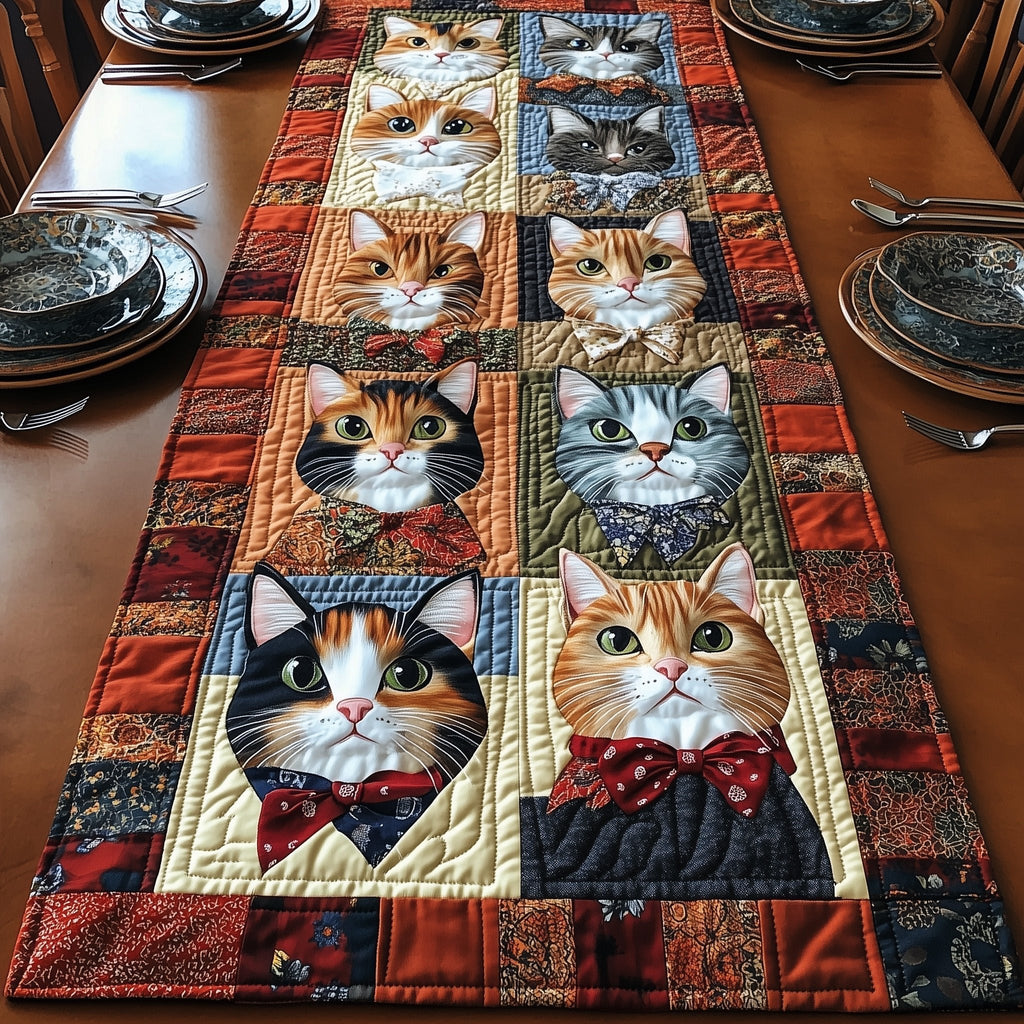 Cats with Bow Ties in Blocks Table Runner