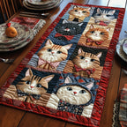 Cats Peeking from Navy Squares Table Runner