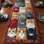 Cats in Red and Blue Columns Table Runner