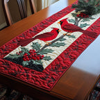 Cardinal Pair Above Red Berries Table Runner