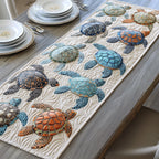Speckled Turtles Swimming on Cream Table Runner