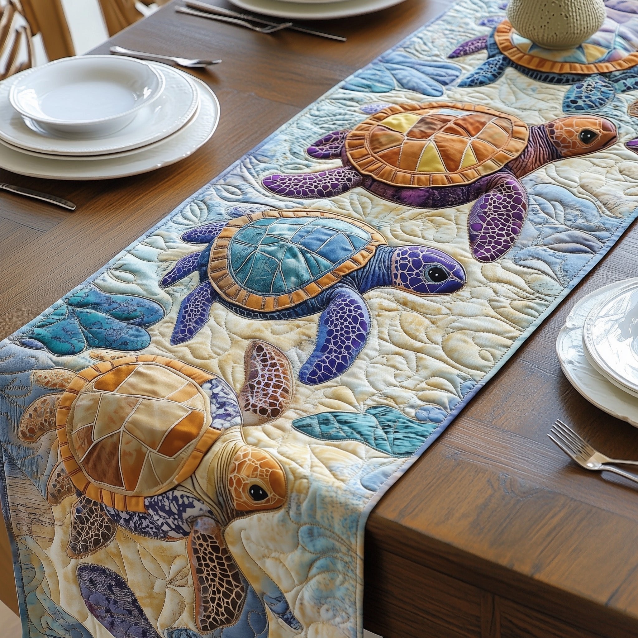 Violet Turtles with Sandy Tones Table Runner