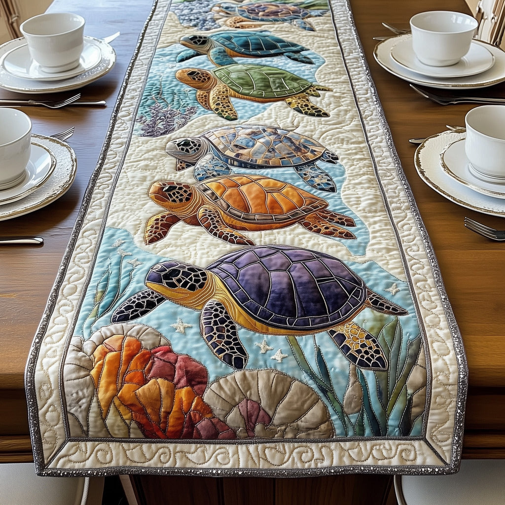 Turtles over Coral in Cream Sea Table Runner