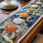 Orange and White Turtles on Blue Table Runner