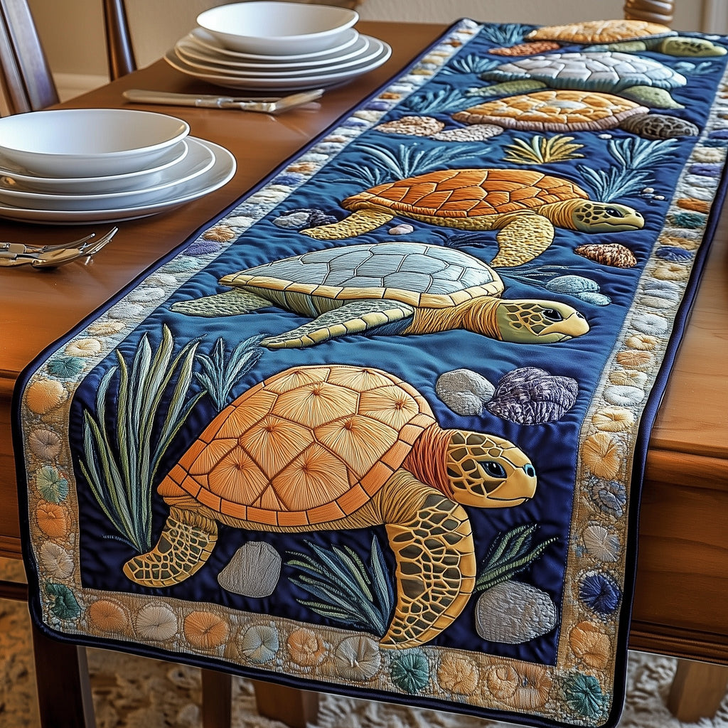 Turtles Among Seagrass and Stones Table Runner