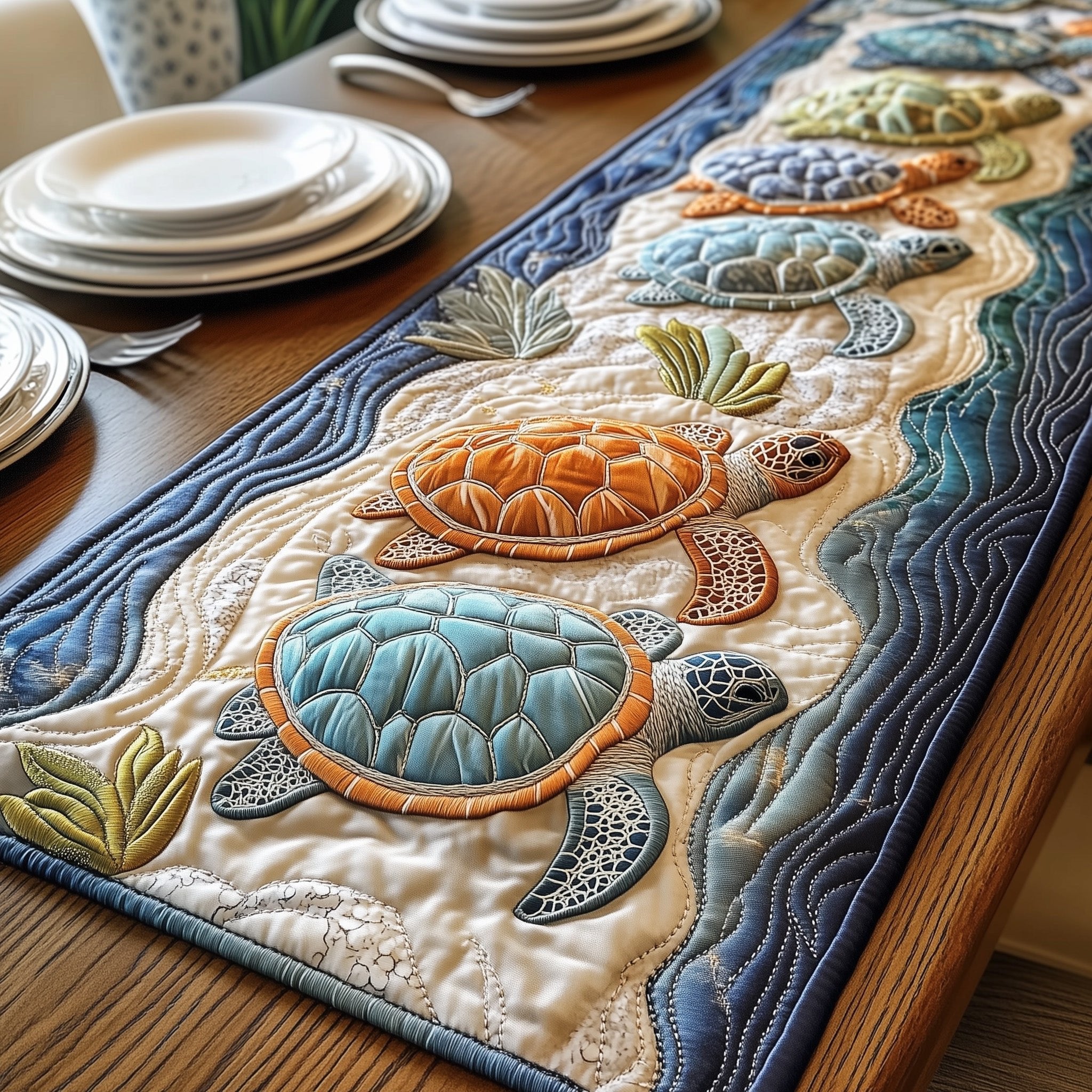 Pale Turtles on Sandy Ripples Table Runner
