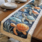 Three Turtles in Icy Blue Water Table Runner