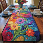 Bright Daisies on Swirling Blue Table Runner