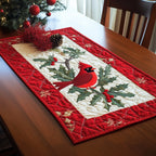 Cardinal on Pine with Snowflakes Table Runner