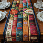 Book Spines with Orange Blooms Table Runner