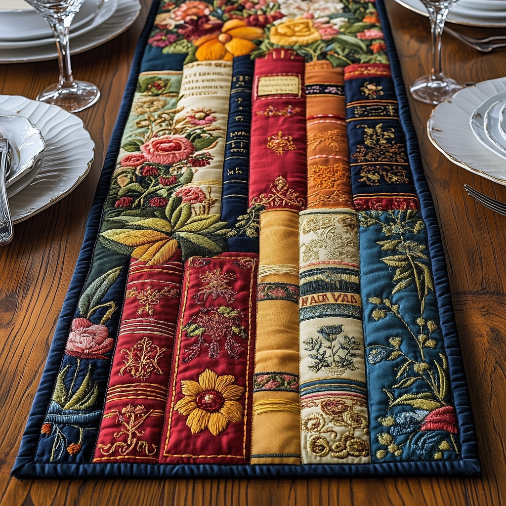 Book Spines with Climbing Roses Table Runner