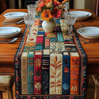 Cream and Blue Book Spines Table Runner