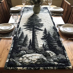 Tall Pine Above Mossy Boulders Table Runner