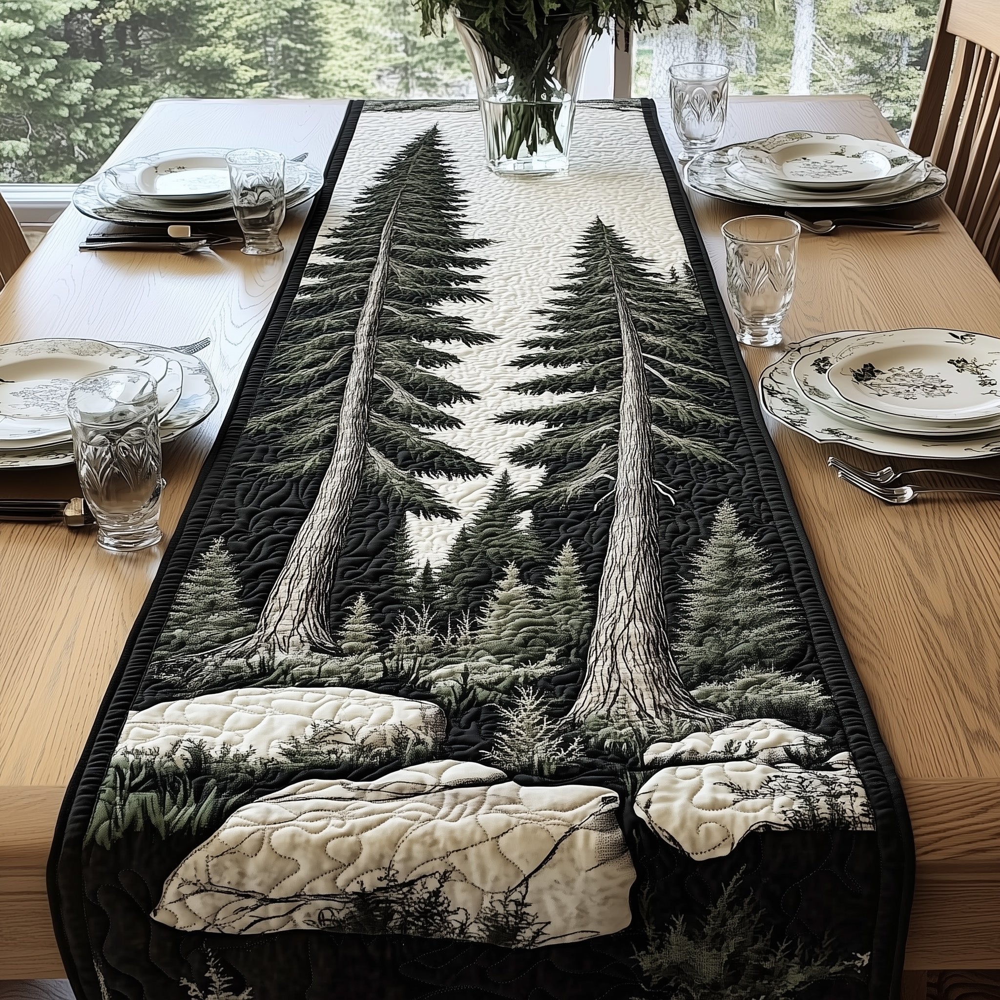 Pine Cluster on Rocky Bank Table Runner