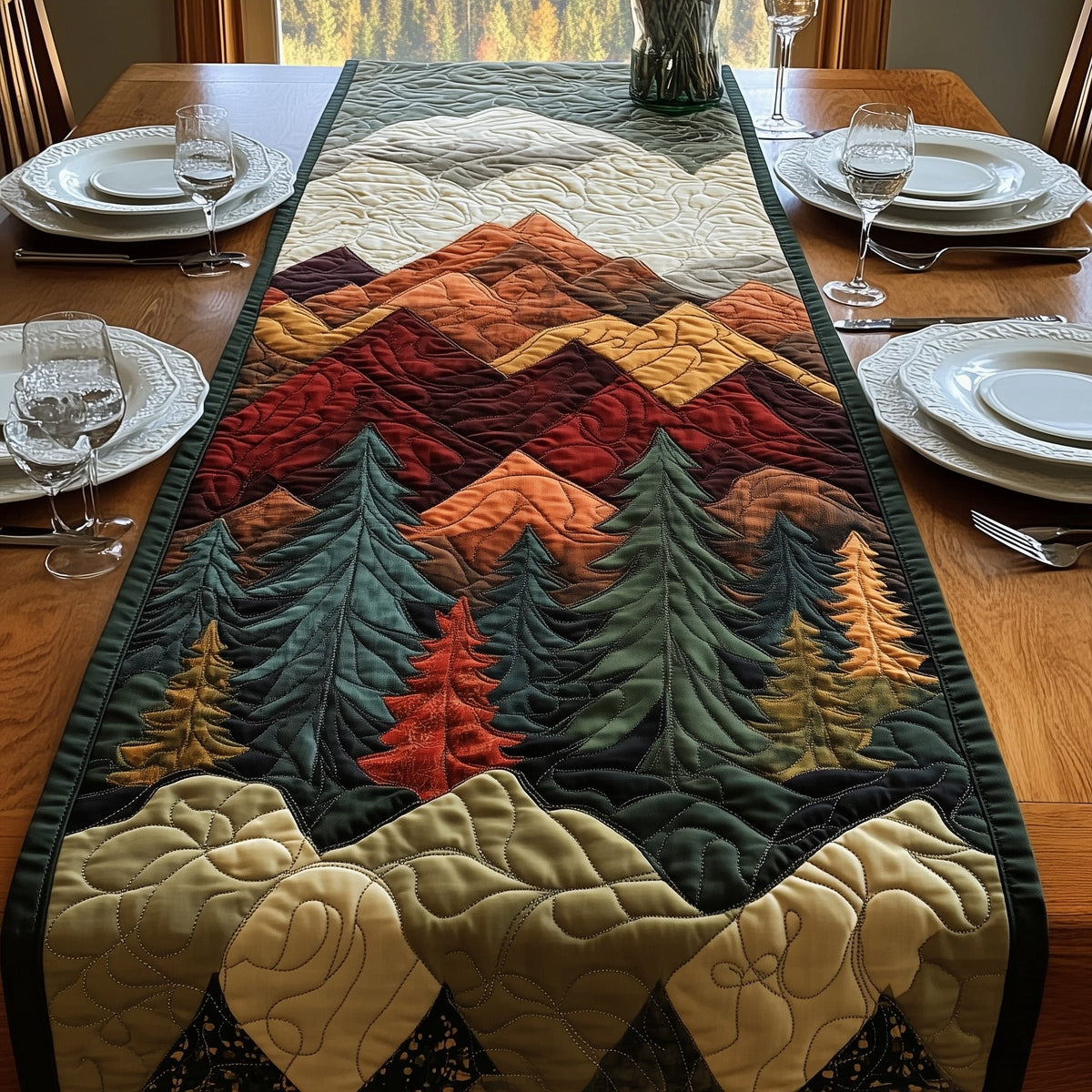 Chevron Forest in Fall Colors Table Runner