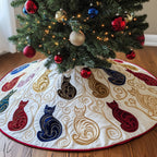 Swirl Cats on White with Gold Christmas Tree Skirt