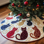 Red and Navy Swirl Cats Christmas Tree Skirt