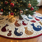 Swirl Cats in Red and Cream Christmas Tree Skirt