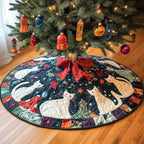 Patchwork Cats on Navy and Red Christmas Tree Skirt